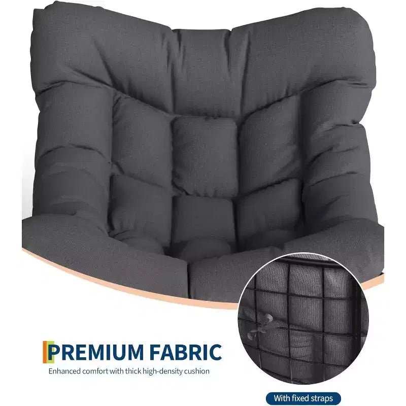 Fauteuil à bascule d'extérieur, fauteuil à bascule surdimensionné avec cadre métallique robuste, fauteuil à bascule œuf en rotin pour balcon, jardin, porche, chambre à coucher