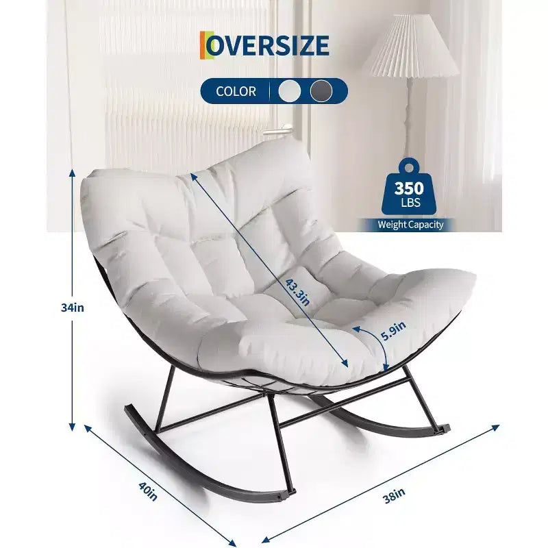 Fauteuil à bascule d'extérieur, fauteuil à bascule surdimensionné avec cadre métallique robuste, fauteuil à bascule œuf en rotin pour balcon, jardin, porche, chambre à coucher