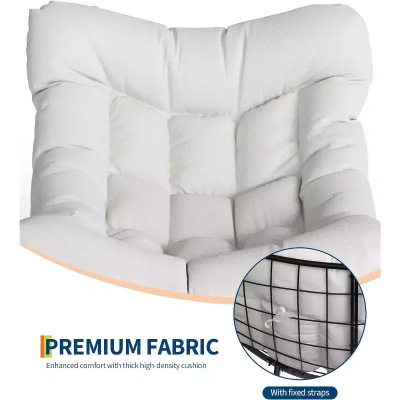 Fauteuil à bascule d'extérieur, fauteuil à bascule surdimensionné avec cadre métallique robuste, fauteuil à bascule œuf en rotin pour balcon, jardin, porche, chambre à coucher