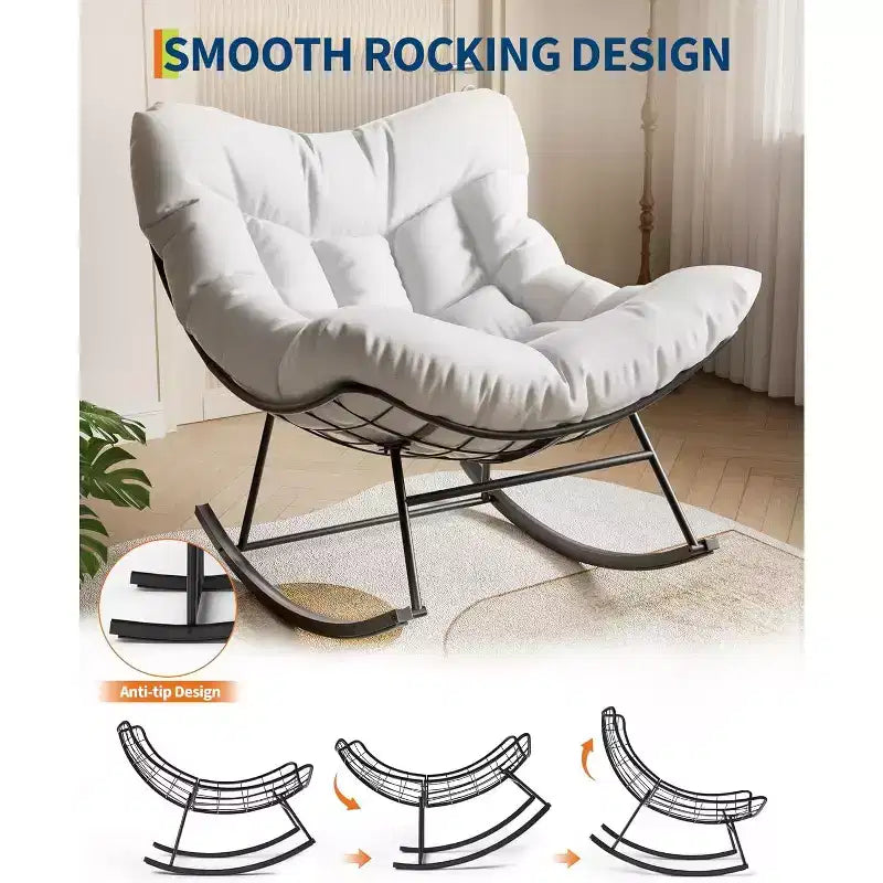 Fauteuil à bascule d'extérieur, fauteuil à bascule surdimensionné avec cadre métallique robuste, fauteuil à bascule œuf en rotin pour balcon, jardin, porche, chambre à coucher