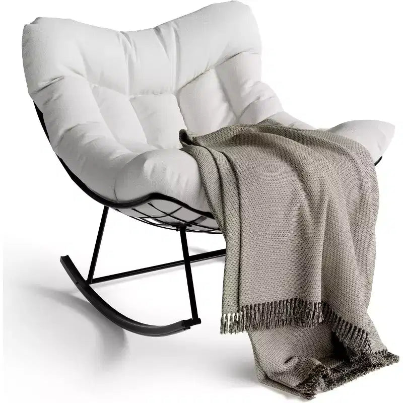 Fauteuil à bascule d'extérieur, fauteuil à bascule surdimensionné avec cadre métallique robuste, fauteuil à bascule œuf en rotin pour balcon, jardin, porche, chambre à coucher