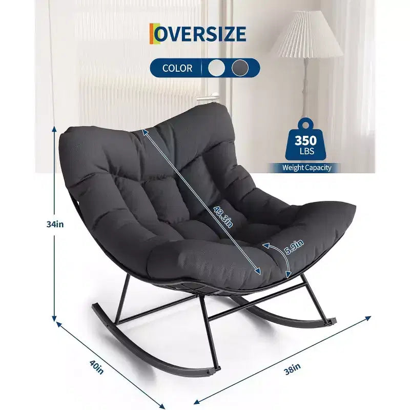 Fauteuil à bascule d'extérieur, fauteuil à bascule surdimensionné avec cadre métallique robuste, fauteuil à bascule œuf en rotin pour balcon, jardin, porche, chambre à coucher