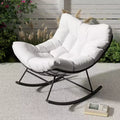Outdoor Papasan Rocking Chair, Oversized Rocking Chair with Sturdy Metal Frame, Patio Rattan Egg Rocker for Balcony Backyard Porch Bedroom