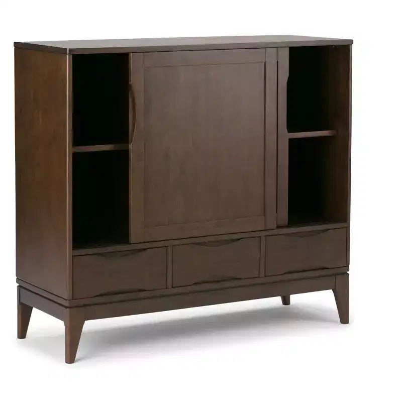 Buffet bas Mid-Century Modern en bois massif de 122 cm de large