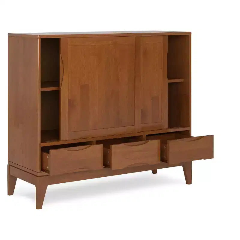 Buffet bas Mid-Century Modern en bois massif de 122 cm de large