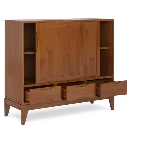 Buffet bas Mid-Century Modern en bois massif de 122 cm de large
