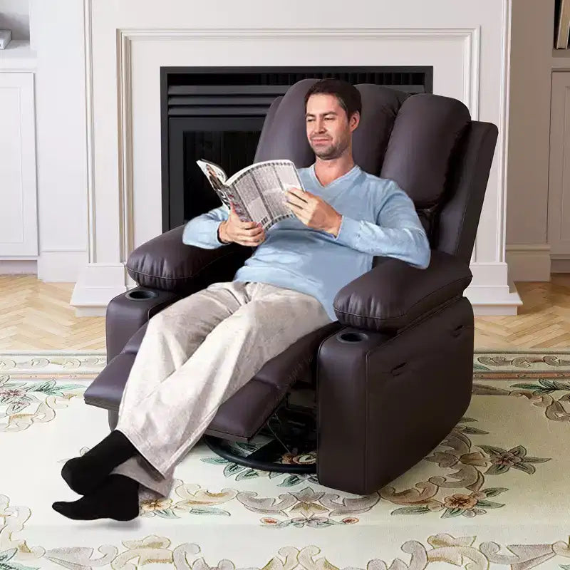 Fauteuil inclinable, fauteuil à bascule avec massage et chaleur, fauteuils de salon pivotants à 360° pour adultes, fauteuil inclinable manuel à bascule avec porte-gobelet pour salon