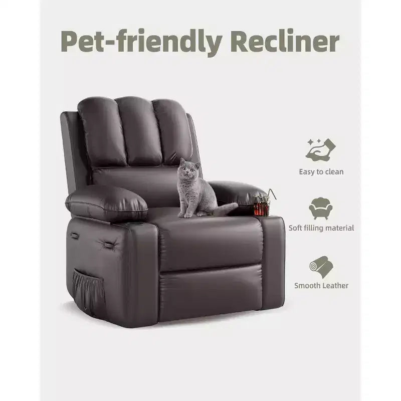 Fauteuil inclinable, fauteuil à bascule avec massage et chaleur, fauteuils de salon pivotants à 360° pour adultes, fauteuil inclinable manuel à bascule avec porte-gobelet pour salon