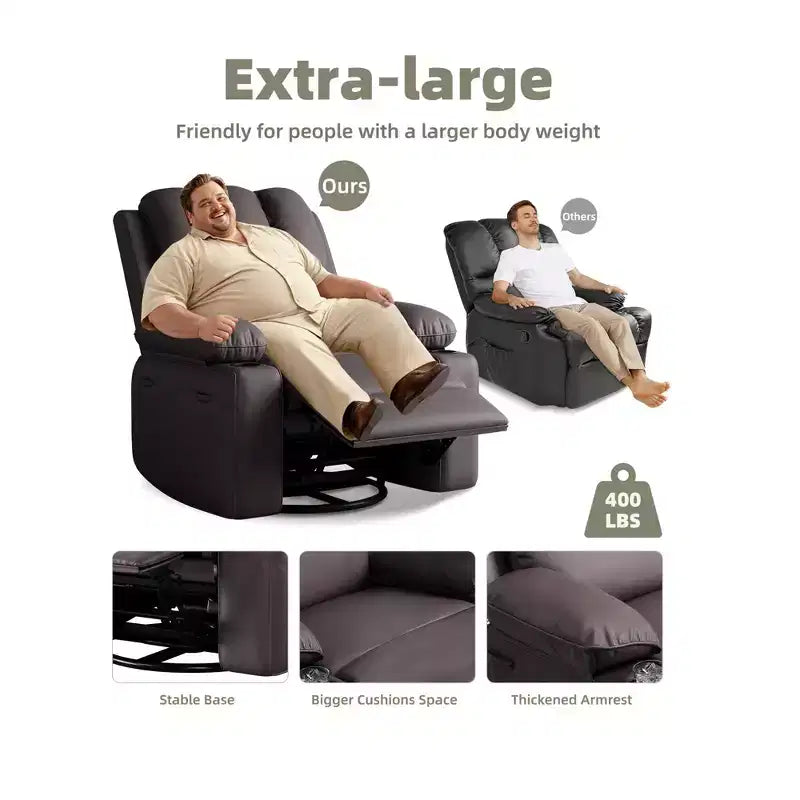 Fauteuil inclinable, fauteuil à bascule avec massage et chaleur, fauteuils de salon pivotants à 360° pour adultes, fauteuil inclinable manuel à bascule avec porte-gobelet pour salon