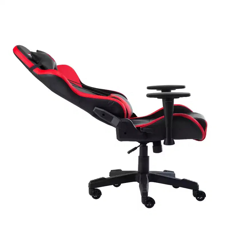 Fauteuil de jeu ergonomique réglable, Chaises de bureau pivotantes à 360° avec oreillers pour la tête et les lombaires, Fauteuil inclinable à 90-150° pour bureau et maison, 113 kg max, Rouge