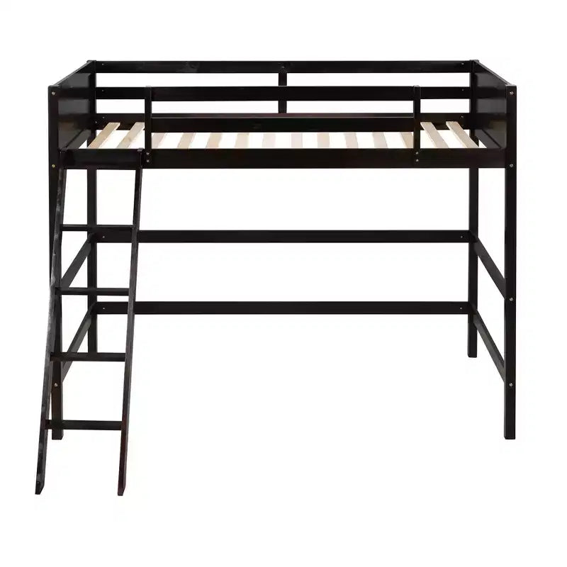Lit mezzanine moderne en bois, une place, avec échelle inclinée