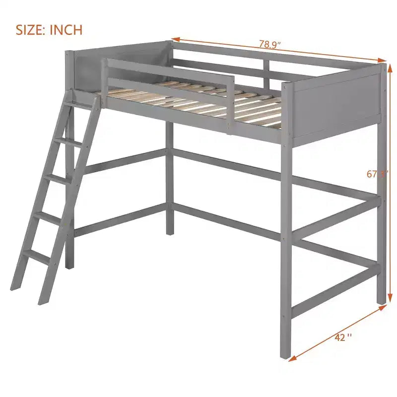 Lit mezzanine moderne en bois, une place, avec échelle inclinée