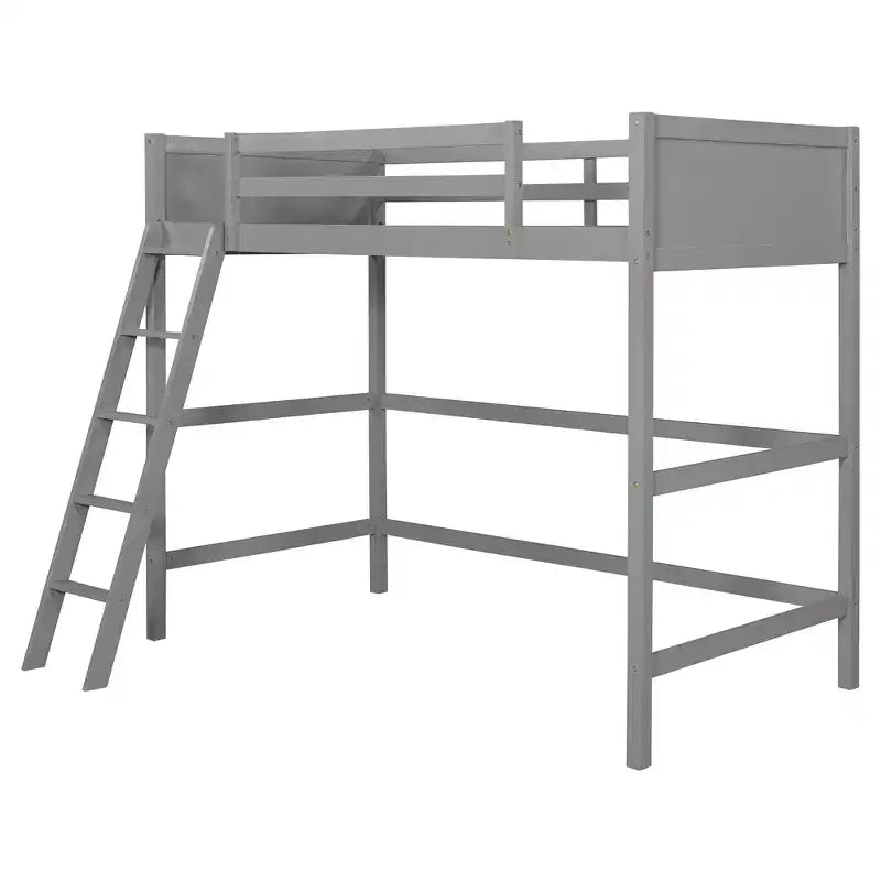 Lit mezzanine moderne en bois, une place, avec échelle inclinée