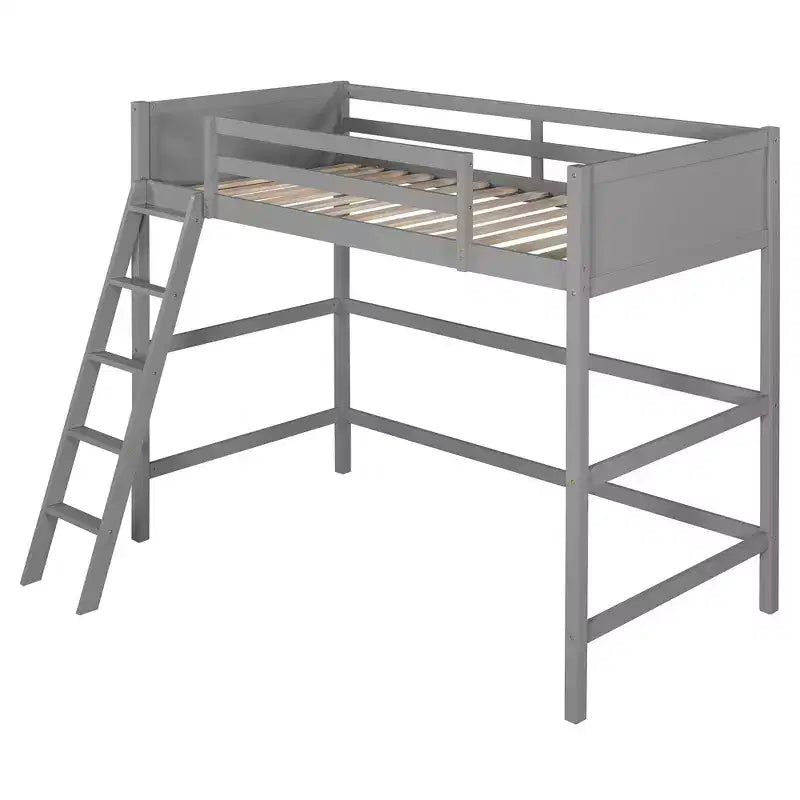 Lit mezzanine moderne en bois, une place, avec échelle inclinée