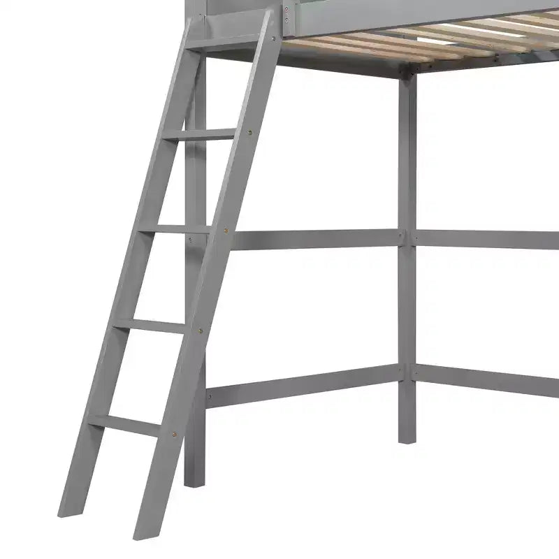 Lit mezzanine moderne en bois, une place, avec échelle inclinée