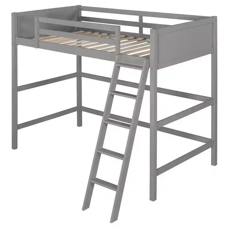Lit mezzanine moderne en bois, une place, avec échelle inclinée