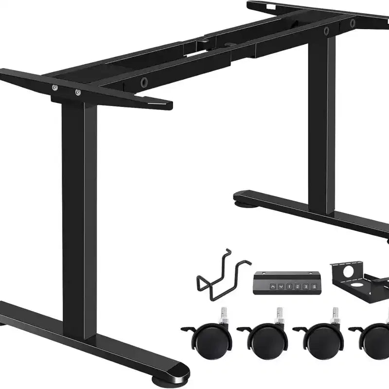 Cadre de bureau électrique assis-debout à double moteur/poutre robuste avec gestion des câbles, roulettes, crochets, capacité de 120 kg, compatible avec plateaux jusqu'à 198 x 101 cm