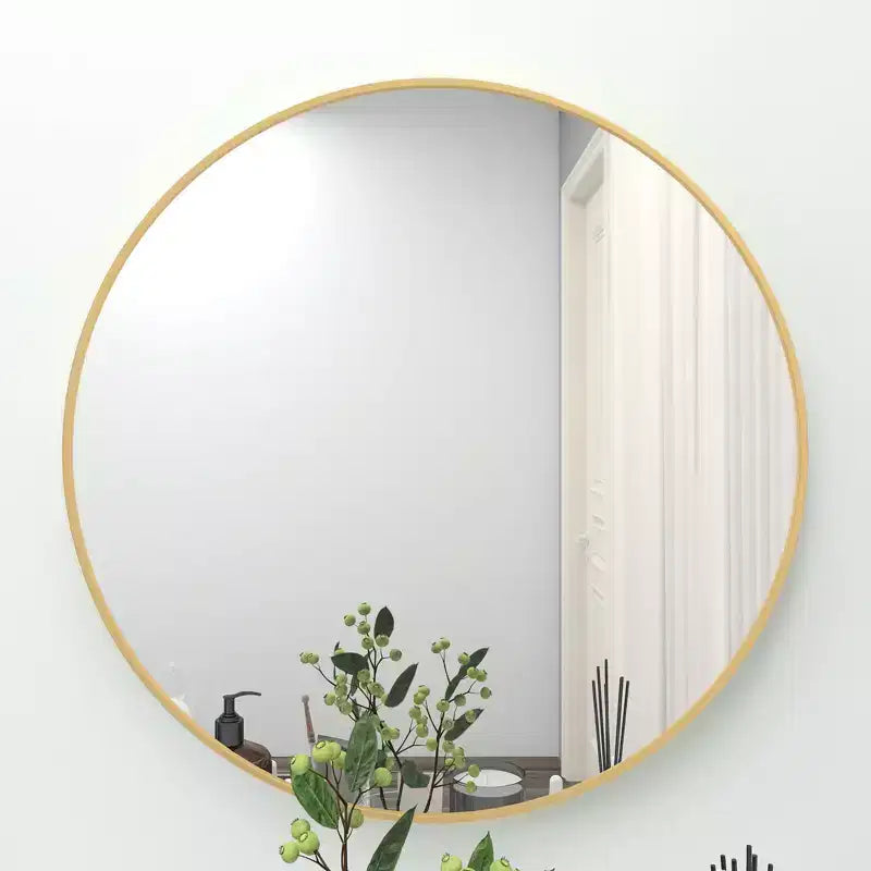 Miroir rond mural avec cadre en aluminium brossé Grand miroir circulaire pour mur, miroir de salle de bain rond