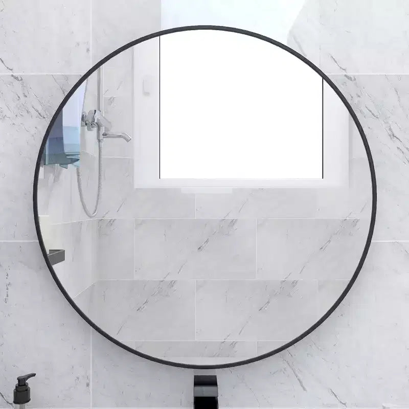 Miroir rond mural avec cadre en aluminium brossé Grand miroir circulaire pour mur, miroir de salle de bain rond