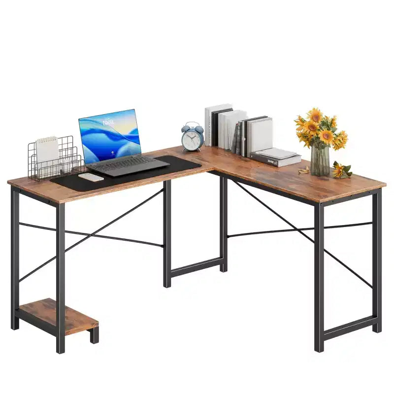 Bureau d'angle en forme de L de 49 pouces, bureau de gamer d'angle avec support d'UC et sac latéral pour bureau à domicile et dortoir