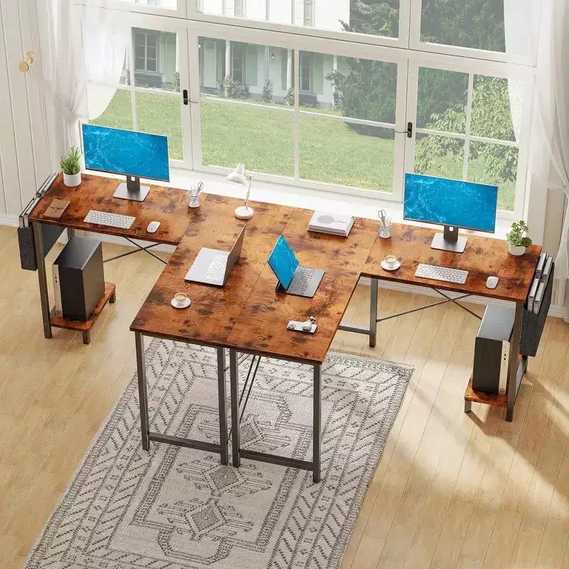 Bureau d'angle en forme de L de 49 pouces, bureau de gamer d'angle avec support d'UC et sac latéral pour bureau à domicile et dortoir