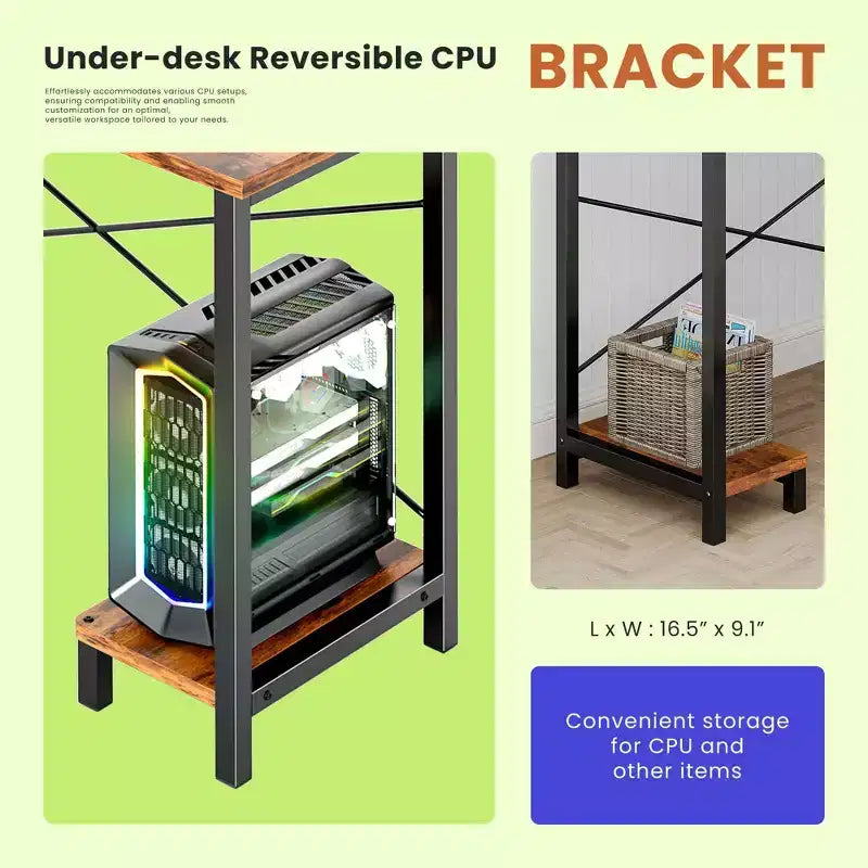 Bureau d'angle en forme de L de 49 pouces, bureau de gamer d'angle avec support d'UC et sac latéral pour bureau à domicile et dortoir
