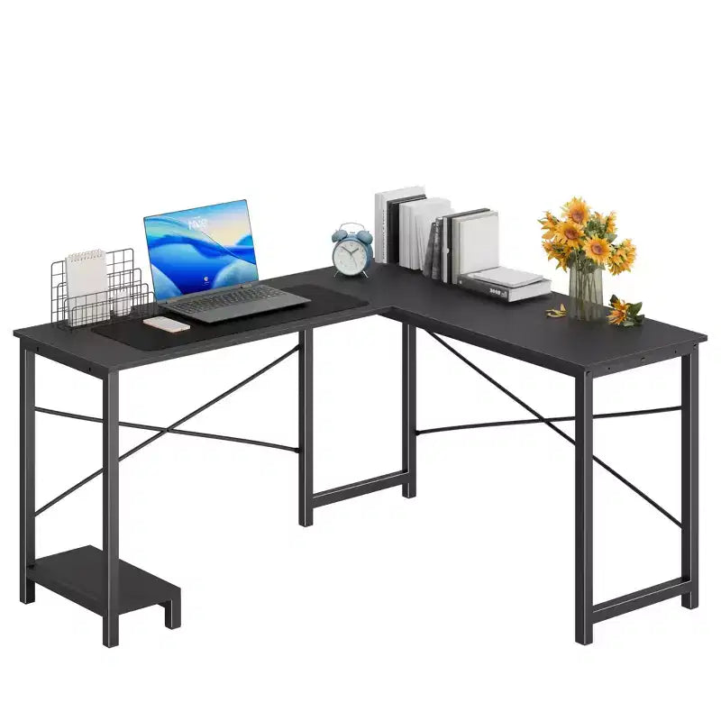 Bureau d'angle en forme de L de 49 pouces, bureau de gamer d'angle avec support d'UC et sac latéral pour bureau à domicile et dortoir
