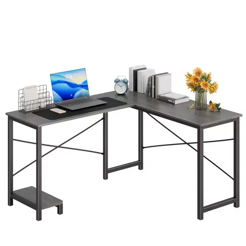 Bureau d'angle en forme de L de 49 pouces, bureau de gamer d'angle avec support d'UC et sac latéral pour bureau à domicile et dortoir
