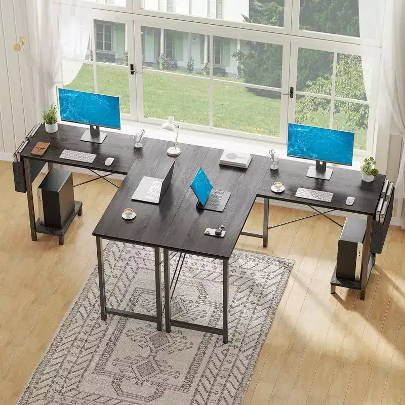 Bureau d'angle en forme de L de 49 pouces, bureau de gamer d'angle avec support d'UC et sac latéral pour bureau à domicile et dortoir