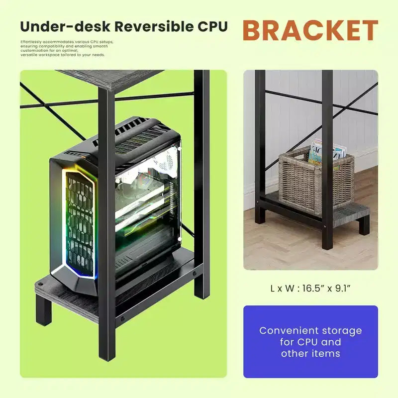 Bureau d'angle en forme de L de 49 pouces, bureau de gamer d'angle avec support d'UC et sac latéral pour bureau à domicile et dortoir