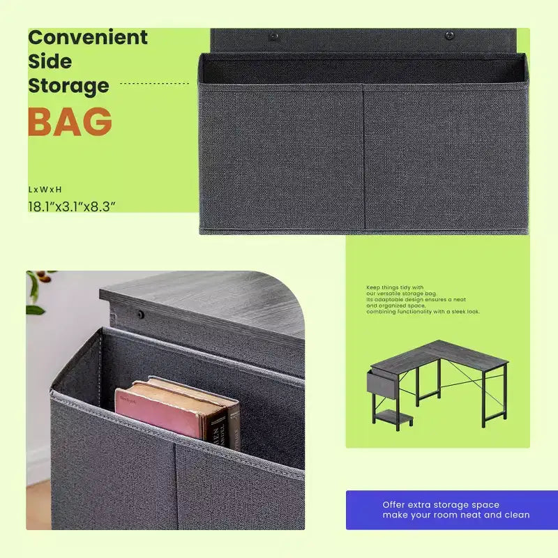 Bureau d'angle en forme de L de 49 pouces, bureau de gamer d'angle avec support d'UC et sac latéral pour bureau à domicile et dortoir