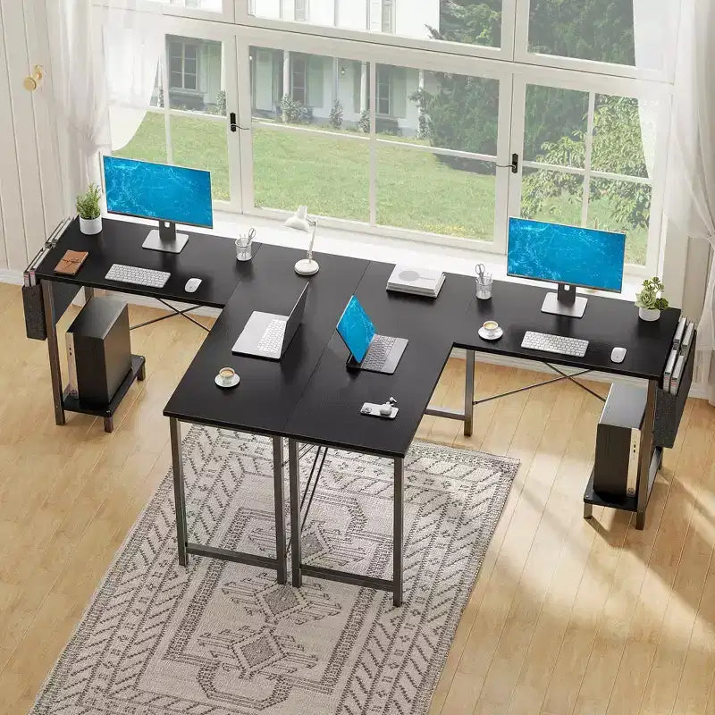 Bureau d'angle en forme de L de 49 pouces, bureau de gamer d'angle avec support d'UC et sac latéral pour bureau à domicile et dortoir