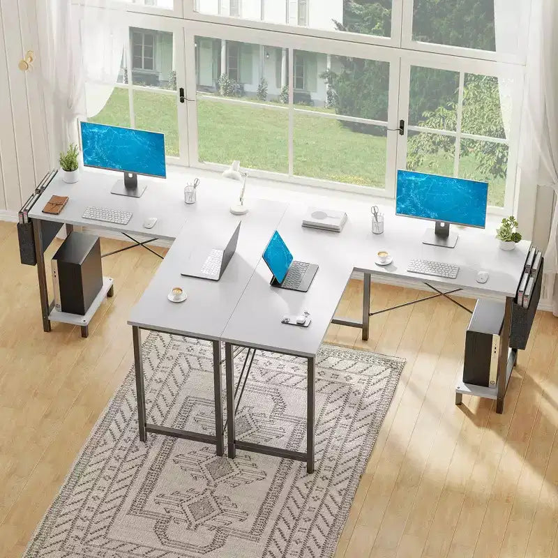 Bureau d'angle en forme de L de 49 pouces, bureau de gamer d'angle avec support d'UC et sac latéral pour bureau à domicile et dortoir