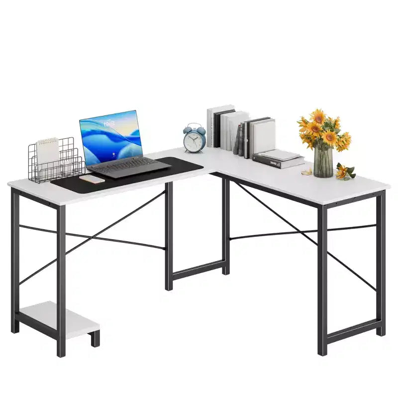 Bureau d'angle en forme de L de 49 pouces, bureau de gamer d'angle avec support d'UC et sac latéral pour bureau à domicile et dortoir