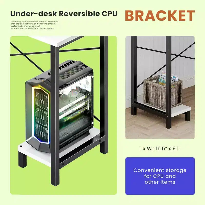 Bureau d'angle en forme de L de 49 pouces, bureau de gamer d'angle avec support d'UC et sac latéral pour bureau à domicile et dortoir