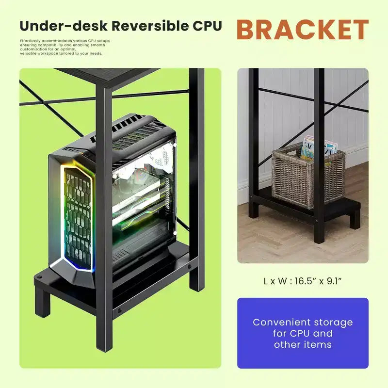 Bureau d'angle en forme de L de 49 pouces, bureau de gamer d'angle avec support d'UC et sac latéral pour bureau à domicile et dortoir