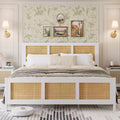 Modern Rattan Bed Frame  Full &amp; King Size Platform with Headboard, Bohemian Design, Metal Slats Support, Noise-Free, Underbed Storage