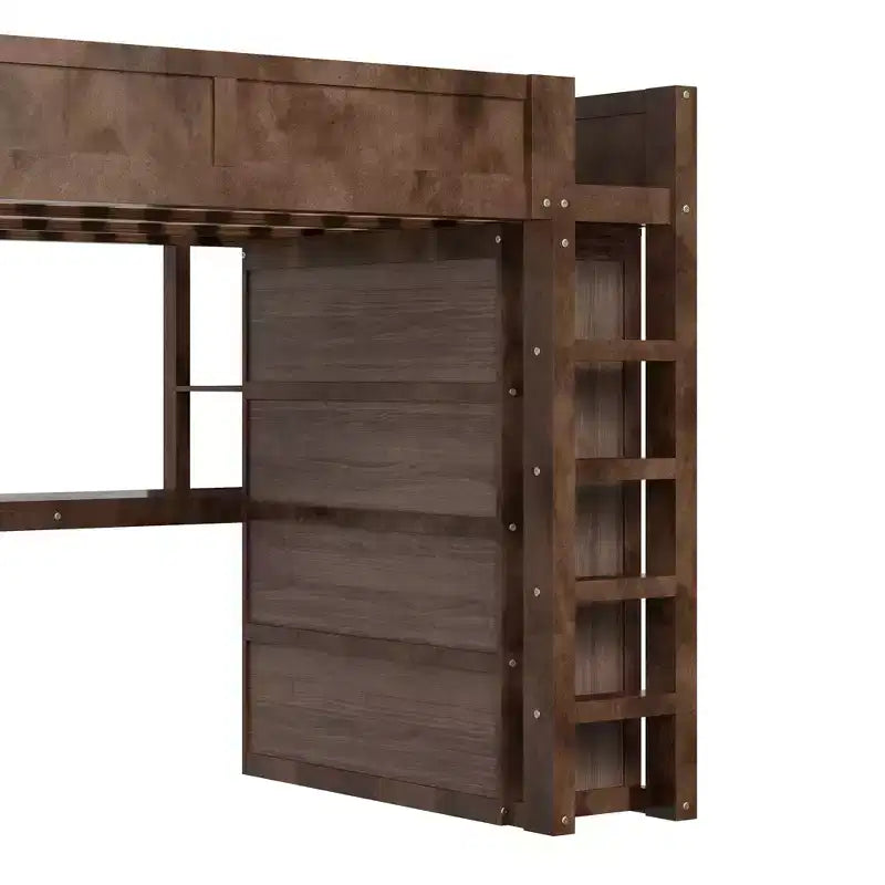 Lit mezzanine Queen Size avec armoire et bureau, lit mezzanine Queen en bois massif avec étagères de rangement et station de charge USB
