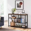 Table d'appoint rustique à 4 niveaux avec étagère en verre gris, console étroite pour couloir, chambre, salon ou entrée