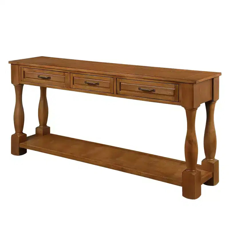 Table console en bois de 63 po de long, table d'entrée avec 3 tiroirs et 1 étagère inférieure