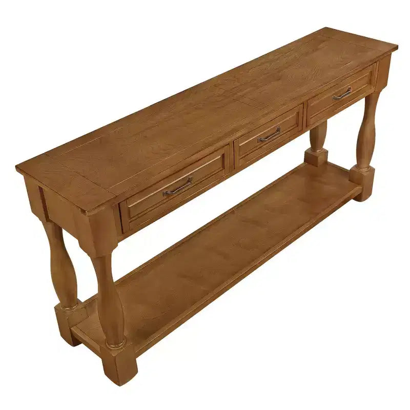 Table console en bois de 63 po de long, table d'entrée avec 3 tiroirs et 1 étagère inférieure