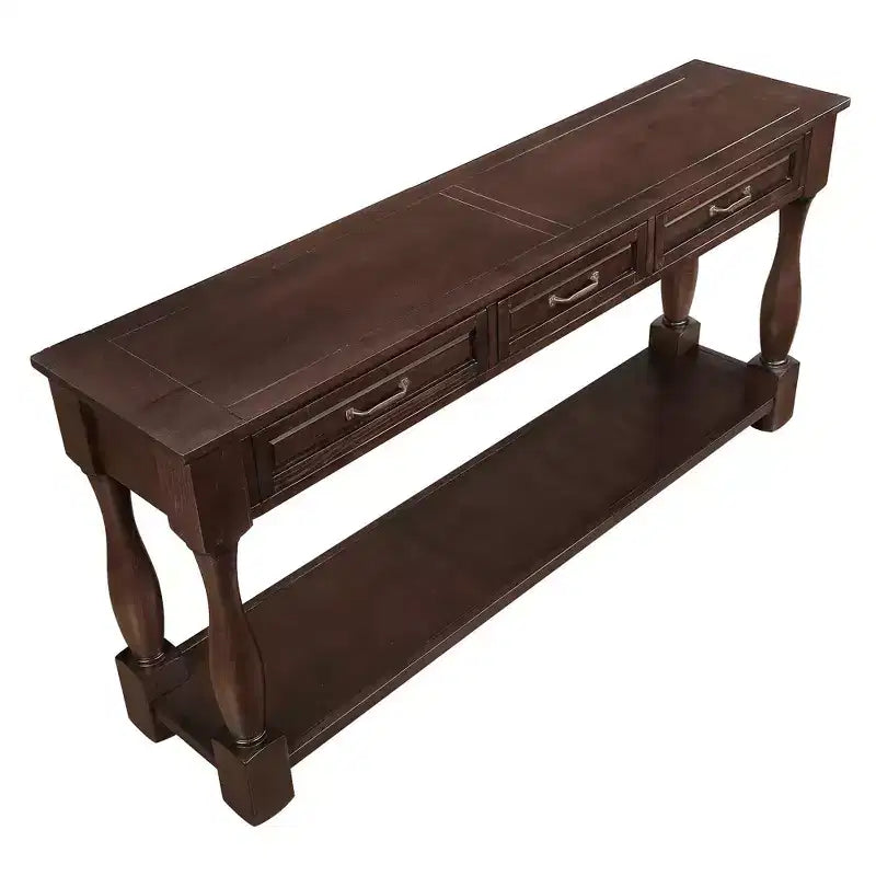 Table console en bois de 63 po de long, table d'entrée avec 3 tiroirs et 1 étagère inférieure