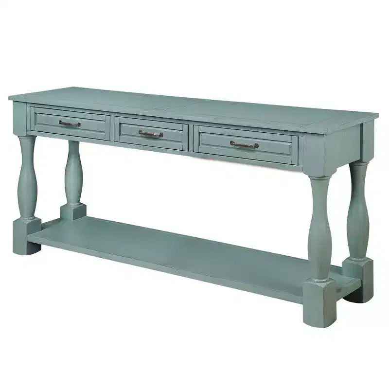 Table console en bois de 63 po de long, table d'entrée avec 3 tiroirs et 1 étagère inférieure