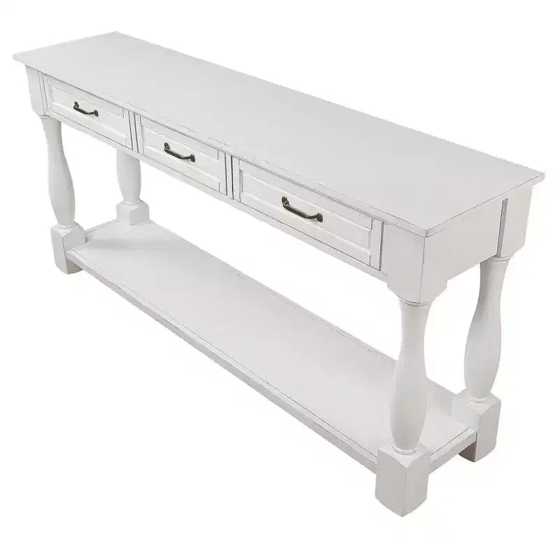 Table console en bois de 63 po de long, table d'entrée avec 3 tiroirs et 1 étagère inférieure