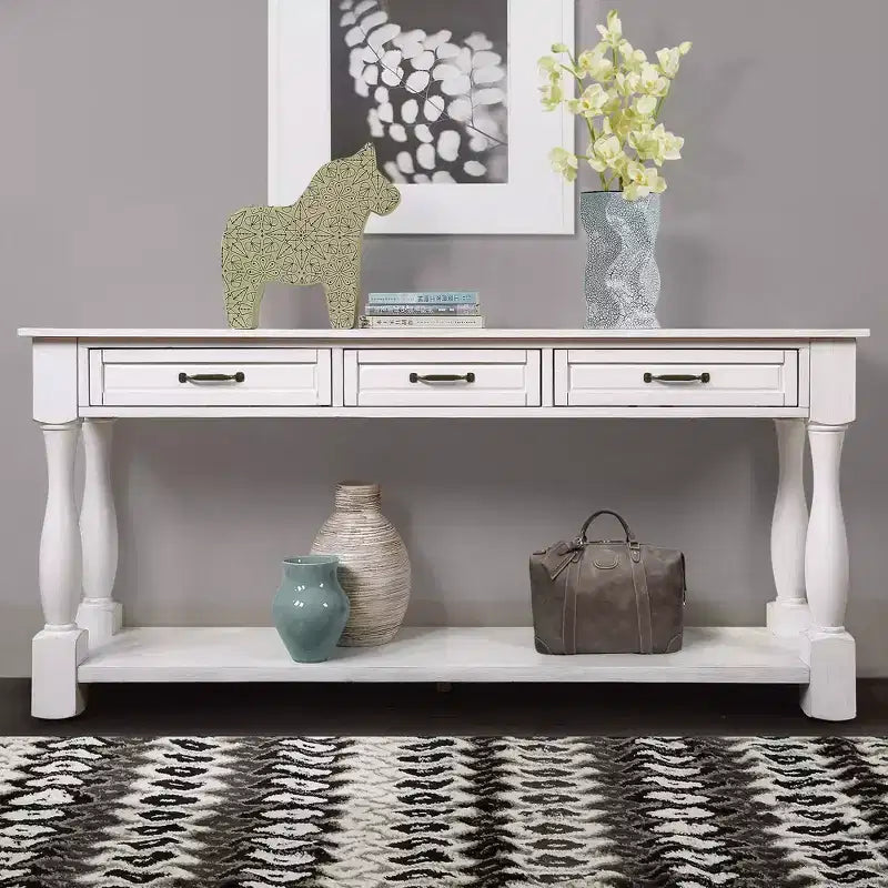 TUYOHW 63in Long Wood Console Table, Entryway Table with 3 Drawers and 1 Bottom Shelf, Extra-thick Sofa Table for Entryway, Hallway