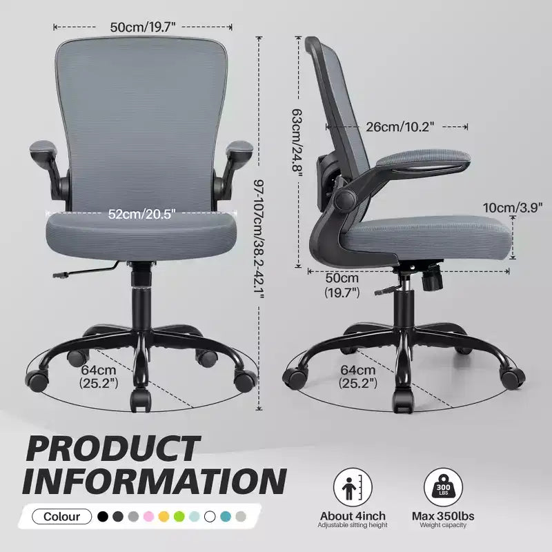 Chaise de bureau ergonomique, support lombaire réglable, tissu en maille respirant, durable et fiable
