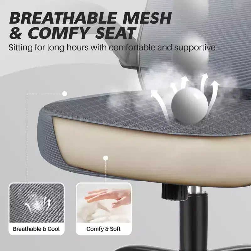 Chaise de bureau ergonomique, support lombaire réglable, tissu en maille respirant, durable et fiable