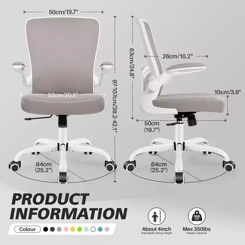 Chaise de bureau ergonomique, support lombaire réglable, tissu en maille respirant, durable et fiable