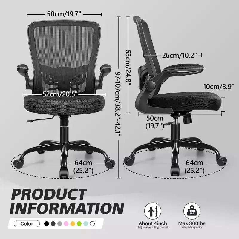 Chaise de bureau ergonomique, support lombaire réglable, tissu en maille respirant, durable et fiable