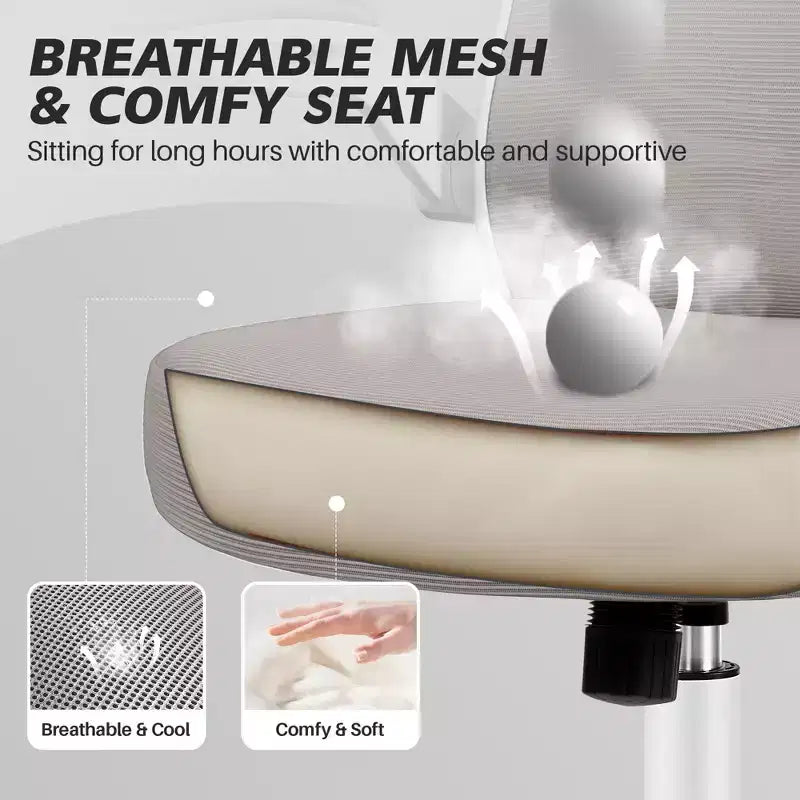 Chaise de bureau ergonomique, support lombaire réglable, tissu en maille respirant, durable et fiable